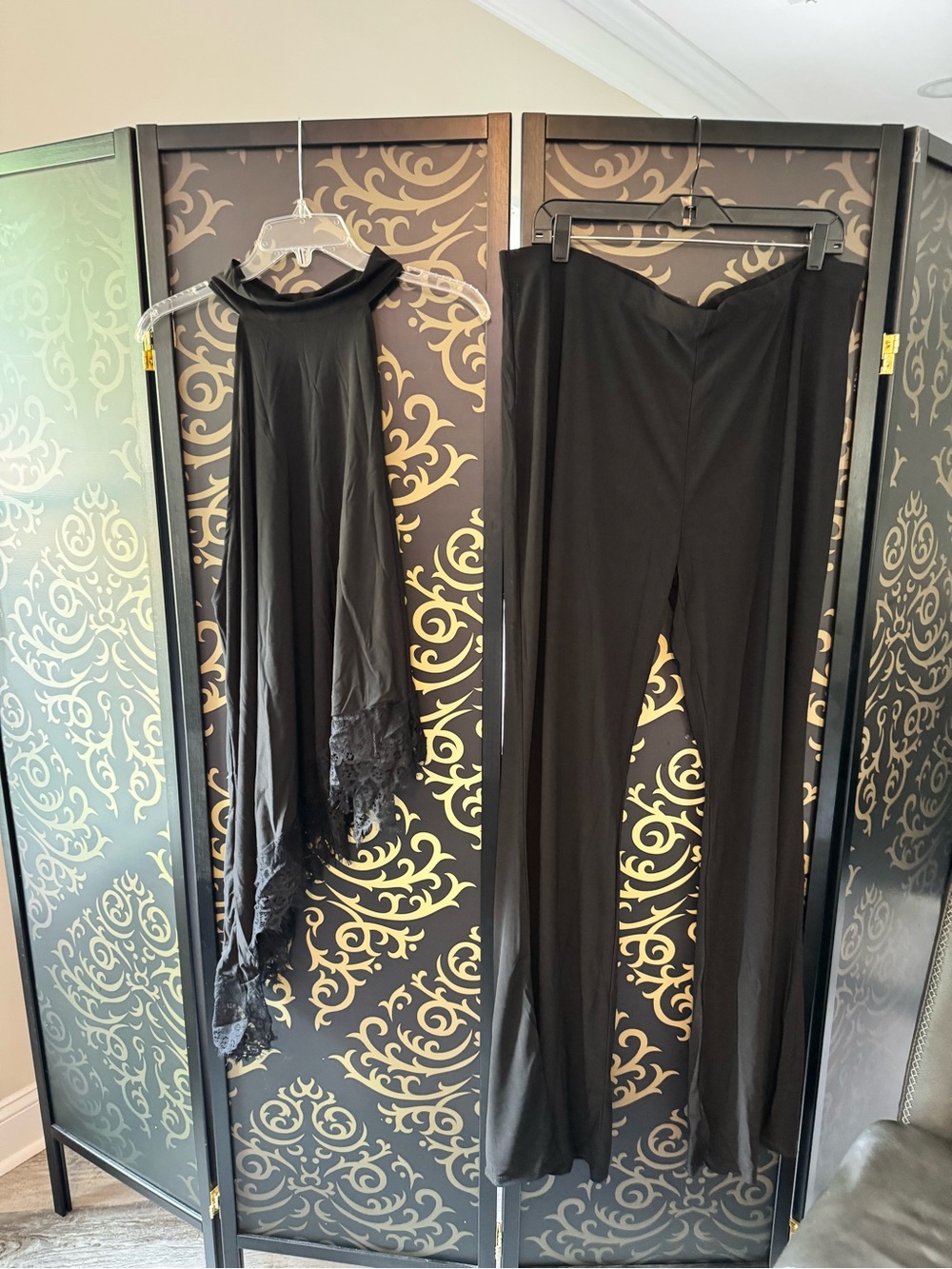 Fashion Nova Black Lace-Trim Palazzo Pants & Halter Top Set
